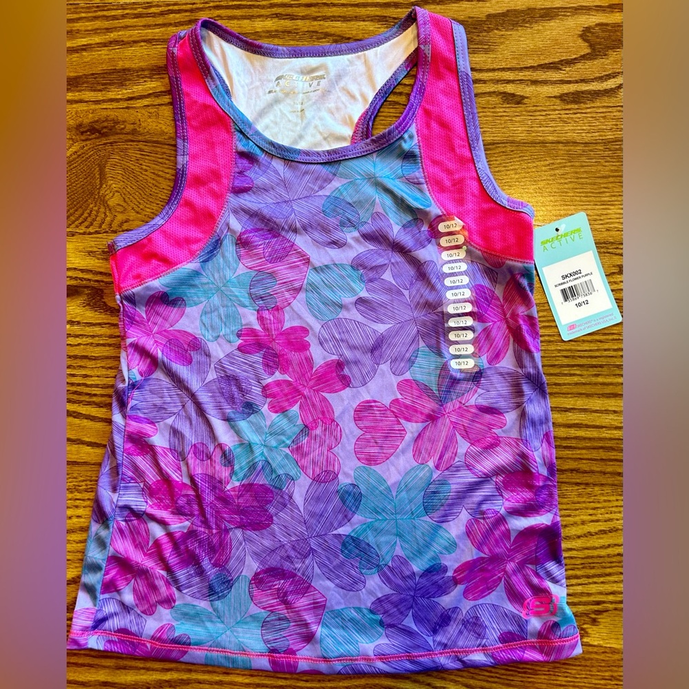 NWT Skechers girls active tank top, pink, purple and blue, size 10-12